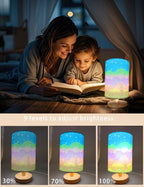 Kids Table Lamp for Bedroom, Rainbow Lamp, 3 Level Dimmable Wood Nightstand Desk Base Flaxen Fabric Shade for Bedroom Living Room,Rainbow Lamp Gifts for Girls (Colorful)
