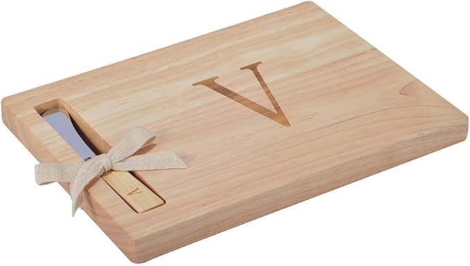Miicol Wood Charcuterie Board, Monogram Cheese Board 10 Inch, Personalized Initial Cutting Board with Spreader, Unique Housewarming Gift, Ideal for Kitchen, Home, Letter V