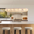L54in Alabaster Chandelier for Dining Room, Rectangular Modern Chandelier, Spanish Natural Marble Chandeliers, 2-Tiers Pendant Lights Kitchen Island, Chandelier for Living Room, For Foyer, Entryway