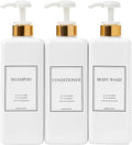 Modern Gold Design Large 27 oz Shampoo and Conditioner Dispensers - Empty Plastic Refillable Pump Bottle Set for Bathroom Shower Soap Dispenser, Gift Box Included, Set of 3 (White)
