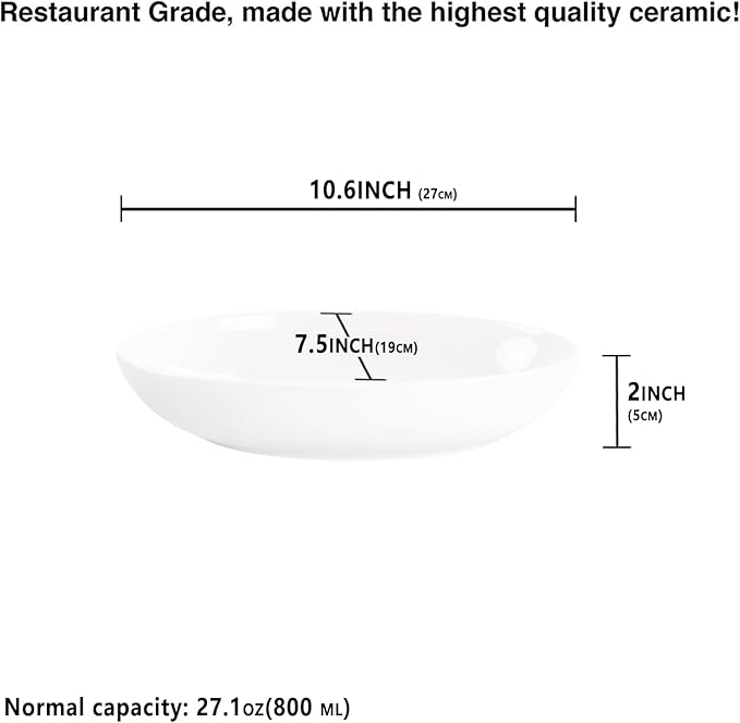 insongdafa Ceramic Serving Plate 27 oz, Set of 4 Oval Salad Plate, Entertaining Modern Kitchen Dishes, for Dinner, Fruit, Salad, Pasta- Microwave, Oven & Dishwasher Safe, 10.6 Inch Oval deep Plate