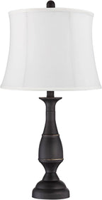 Regency Hill Ben Rustic Farmhouse Traditional Table Lamps 25" Tall Set of 2 Dark Bronze Metal Candlestick White Softback Drum Shade for Bedroom Living Room House Bedside Nightstand Office