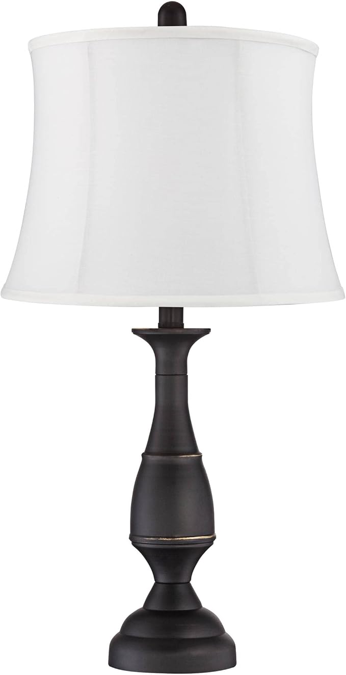 Regency Hill Ben Rustic Farmhouse Traditional Table Lamps 25" Tall Set of 2 Dark Bronze Metal Candlestick White Softback Drum Shade for Bedroom Living Room House Bedside Nightstand Office