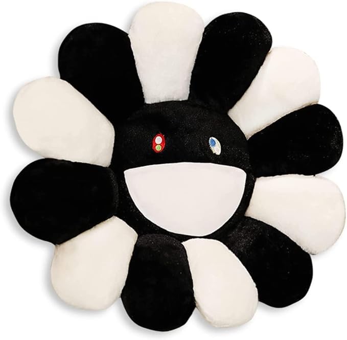Smile Face Plush Rainbow Pillow, Sunflower Indie Decor Plush Pillow Soft & Comfortable Flower Floor Pillow for Home Reading Bed Room Decoration (40CM, Black and White)