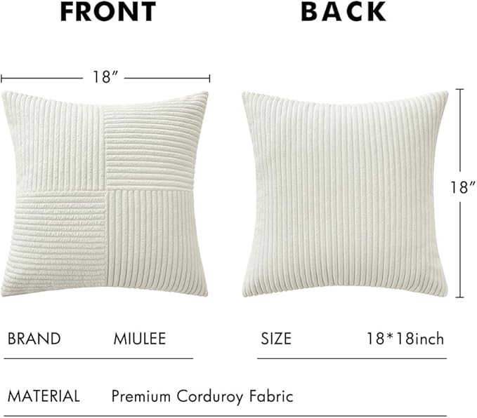 MIULEE Christmas White Corduroy Pillow Covers Pack of 2 Boho Decorative Spliced Throw Pillow Covers Soft Couch Pillowcases Cross Patchwork Textured Cushion Covers for Living Room Bed Sofa 18x18 inch