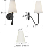 Electro bp;Single Head Classic 1 Light Wall Sconce Lighting Fixture Black with Cream White Linen Fabric Lamp Shades E12 40W Hardwired (Set of 2);