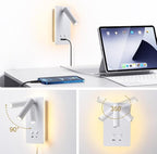 MOLUOLA LED Wall Lamp Wall Mounted Reading Lights Set of 2, Adjustable Headboard Plug in Wall Sconce with USB C+A Ports, Headboard Bedside Lamp with 9W+3W Night Light 3000K (White)