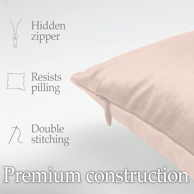 lalaLOOM Velvet Throw Pillow Covers, Set of 2, 24x24 Decorative Square Pillows Home Decor, Soft Accent Cases, Silky Machine Washable Pillowcases for Sofa, Couch, Bedroom, Living Room, Petal Pink