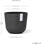 Ecopots Oslo Mini Durable Modern Round Indoor/Outdoor Recycled-Based Composite Flower Pot Planter, Dark Grey, 6"