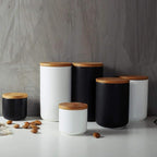 Ceramic Food Storage Jar Canister Modern Design Food Canisters with Airtight Seal Bamboo Lid, Loose Tea Coffee Spice Nuts Snacks Storage Jar Canister (White 33.81oz/1000ml)