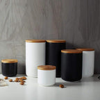Ceramic Food Storage Jar Canister Modern Design Food Canisters with Airtight Seal Bamboo Lid, Loose Tea Coffee Spice Nuts Snacks Storage Jar Canister (White 27.05oz/800ml)