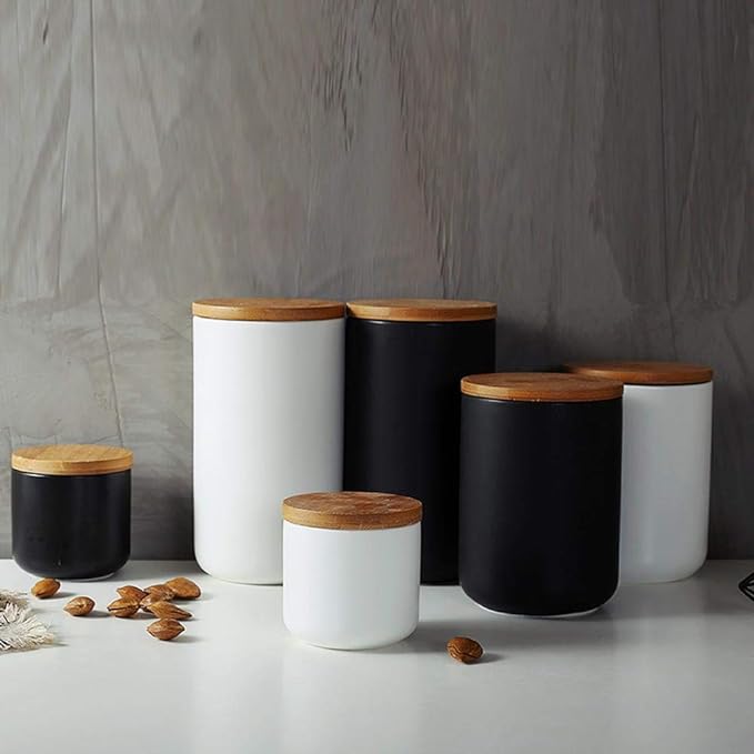 Ceramic Food Storage Jar Canister Modern Design Food Canisters with Airtight Seal Bamboo Lid, Loose Tea Coffee Spice Nuts Snacks Storage Jar Canister (White 27.05oz/800ml)