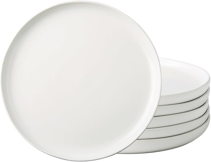 AmorArc Dinner Plates Set of 4, Handcrafted Porcelain Wavy Rim 10.5 Inch Modern Ceramic Plates Set, Dinnerware Dishes for Kitchen-Microwave&Dishwasher&Oven Safe, Chip resistant-Matte White