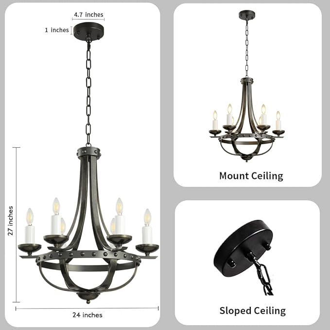 Farmhouse Hanging Chandelier，16 Inch Modern Rustic Vintage Pendant Ceiling Light Fixture,Black Gold Chandelier for Drawing Room Dining Room Bedroom Kitchen Island Hallway Foyer Entryway