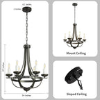 Farmhouse Hanging Chandelier，16 Inch Modern Rustic Vintage Pendant Ceiling Light Fixture,Black Gold Chandelier for Drawing Room Dining Room Bedroom Kitchen Island Hallway Foyer Entryway