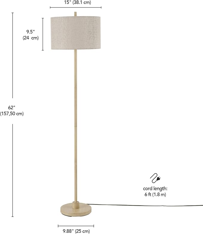 GLOBE Electric 65906 62" Floor Lamp, Light Faux Wood, Jute Shade, On/Off Rotary Switch on Socket