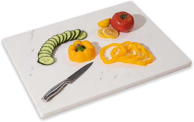 Diflart Natural Marble Stone Cutting Board for Kitchen, 16x20 Inch, White with Gold Veins, Marble Slab Pastry Board Large with Non-Slip Feet for Baking, Cheese, Charcuterie, Chocolate, Pack of 1 Pcs