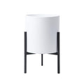D'vine Dev Mid Century Fiberglass Resin Planter Pot with Iron Stand, 8 inch, Matte White, 96-A-1-S