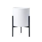 D'vine Dev Mid Century Fiberglass Resin Planter Pot with Iron Stand, 8 inch, Matte White, 96-A-1-S