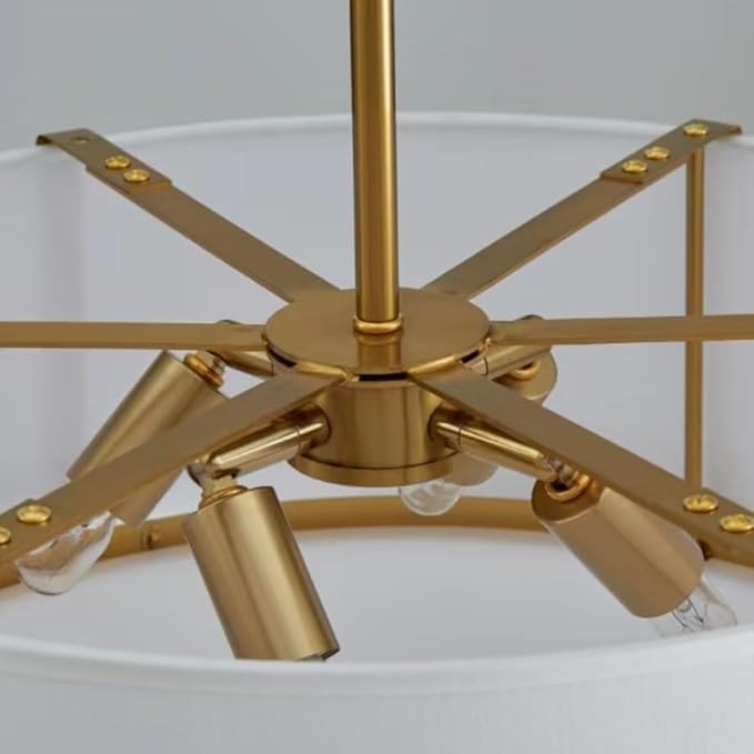Shrine Lighting Drum Chandeliers, Modern Style, Drum Pendant Light for Living Space, D18'' x H6'', Adjustable Chains 39.4'', E12*4 Sockets, White Lampshade & Brass Finish