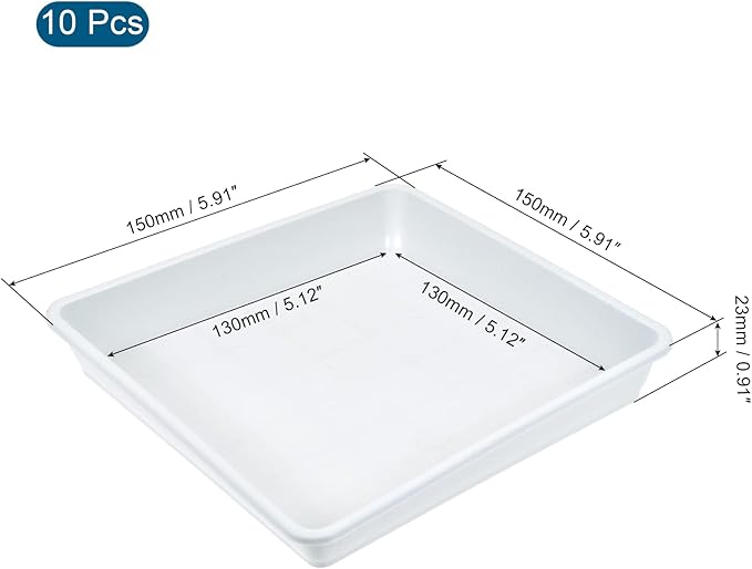 MECCANIXITY Plant Pot Saucer 6 Inch Plastic Square Flower Drip Tray for Indoor Outdoor, White Pack of 10