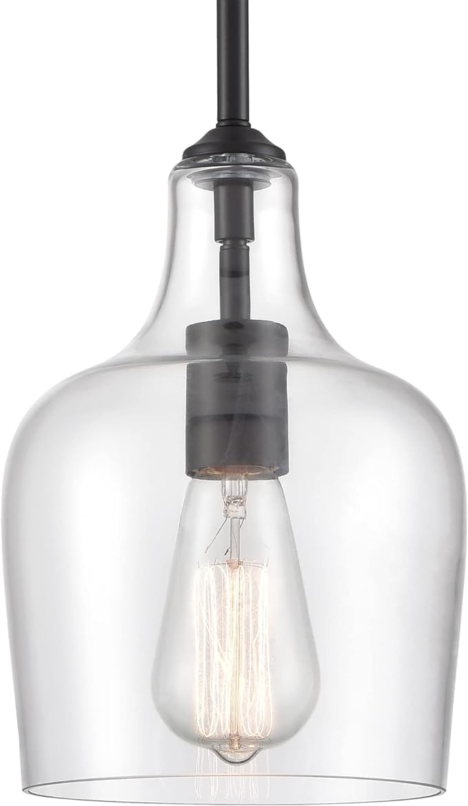 Modern Farmhouse Pendant Lighting for Kitchen Island Glass Black Pendant Light Fixtures Rod-Hung