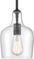 Modern Farmhouse Pendant Lighting for Kitchen Island Glass Black Pendant Light Fixtures Rod-Hung