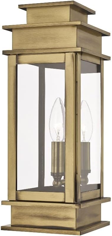 Livex Lighting 2013-01 Transitional One Light Outdoor Wall Lantern from Princeton Collection Finish, Antique Brass