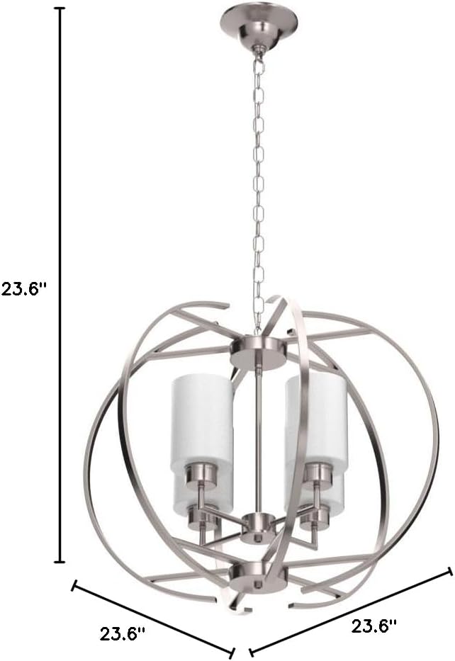 BOZO Brushed Nickel Chandelier Dining Room Lighting Fixtures Modern Foyer 24" Orb Chandeliers 4 Light Hanging Pendant Ceiling Lighting Frosted Glass Shades