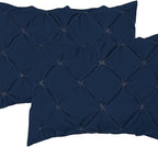COTTON STICH Pinch Pleated Queen Pillow Shams Set of 2 Navy Blue 600 Thread Count Super Soft Navy Blue Pinch Pillow Shams Queen 20" x 30" Size Pure Egyptian Cotton Decorative Bed Pillow Covers Set
