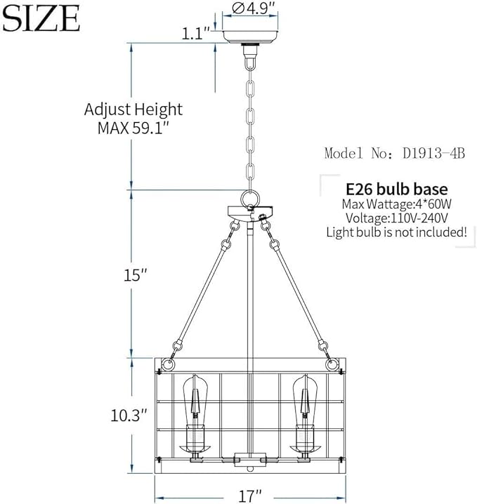 Farmhouse Drum Chandelier,Rustic White Oak Wood Color&Black Metal Finish 4-Light Chandeliers for Dining Room Kitchen Entryway UL Listed