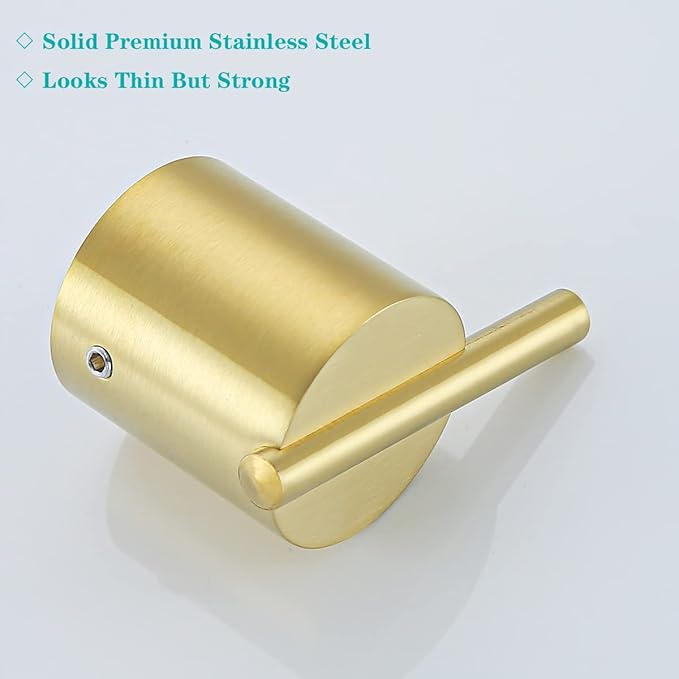 RANDOM Brushed Gold Towel Hook,Gold Hooks for Wall 304 Stainless Steel Towel Hooks for Bathrooms Kitchen Modern Towel Hook Wall Mounted Hand Towel Holder Coat Hooks 2 Pack.96068-8BG2