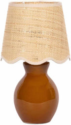 BoutiqueRugs Liliac Boho Ceramic and Jute Bedside Table Lamp for Bedroom Nightstand - End Side Lighting for Living Room - Shade Rattan - Rust, Brown, Beige - 15" H