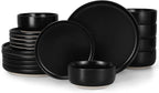 LIANYU 18PCS Dinnerware Plates and Bowls Sets, Ceramic Dishes Set for 6, Stoneware Dinner Dessert Salad Plates Cereal Bowls, Scratch Resistant Dishware, Microwavable & Dishwasher Safe, Matte Black