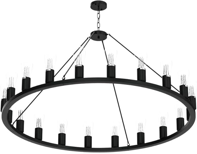 48” 20-Light Extra Large Wagon Wheel Chandelier, Round Black Rustic Farmhouse Chandelier Light Fixture for High Ceiling Living Room Dining Room Stairs Foyer- Adjustable Height Metal E26