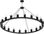 48” 20-Light Extra Large Wagon Wheel Chandelier, Round Black Rustic Farmhouse Chandelier Light Fixture for High Ceiling Living Room Dining Room Stairs Foyer- Adjustable Height Metal E26