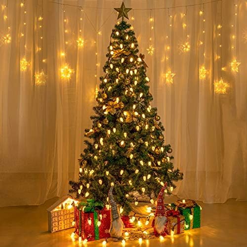 AWQ 200LED 146.9 FT C9 Christmas String Lights Plug in Fairy Twinkle String Lights 8 Modes Timer Function Waterproof Extendable for Indoor Outdoor Wedding Party Christmas Decoration (200, Warm White)