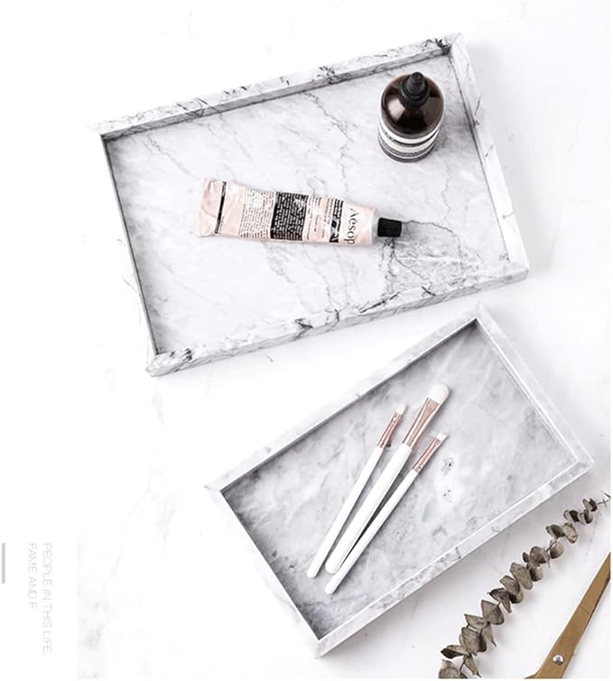 Real Natural Marble Vanity Tray, Genuine Marble Storage Tray for Cosmetics/Jewelry, Non-Resin/Non-Ceramic, Dresser Organizer Tray, Bathroom Tray, Home Decor, Kitchen, Coffee Table, 12 x 8 inch