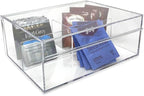 Isaac Jacobs 3-Compartment Clear Acrylic Organizer with Lid (6.7" L x 8.6" W x 3.4" H), Multi-Sectional Tray, Storage Solution for Makeup, School & Office Supplies (1 Large, 2 Medium)