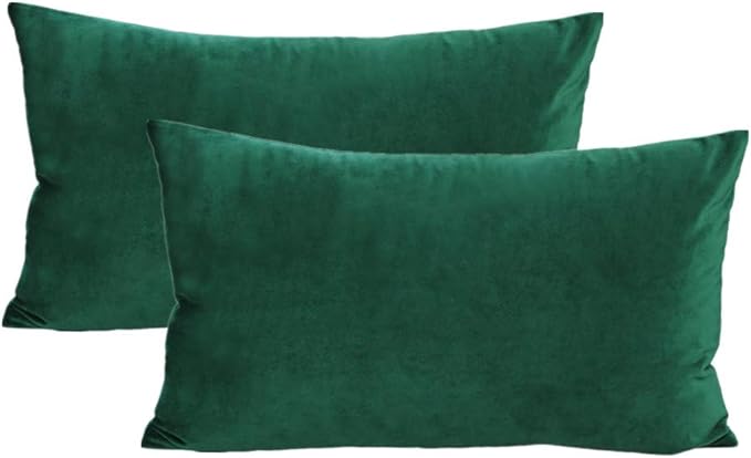 12x20 Set of 2 Lumbar Throw Pillow Covers Green Christmas Velvet Decorative Rectangle Cozy Cushion Cases Xmas Home Decor for Living Room Couch Sofa