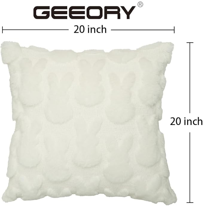 GEEORY Easter Bunny Soft Plush Pillow Covers, 20 x 20 Inch Set of 2, Fluffy Faux Fur Wool Decorative Farmhouse Cushion Case for Sofa Home Decoration Cream GC013-20