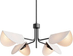 SEOL-Light 4-Light Fold White Linen Blossom Shades Chandelier with Black Metal Stems,E12,160W,30" Dia Large;