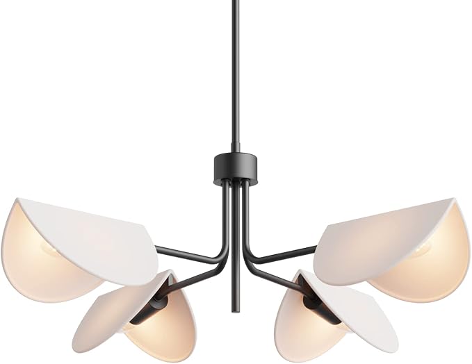 SEOL-Light 4-Light Fold White Linen Blossom Shades Chandelier with Black Metal Stems,E12,160W,30" Dia Large;