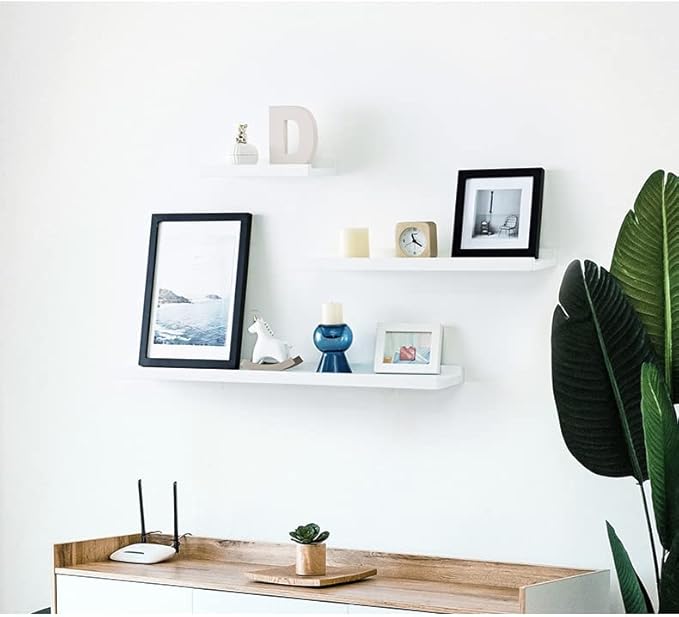 12 Inch Floating Shelves Wall Mounted, Solid Wood Wall Shelves for Decor and Storage, Picture Ledge Shelf for Bedroom/Bathroom/Living Room/Kitchen/Laundry Room, White Color, 12*4*1.5, 2 Pack