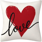 Valentines Day Decor-Throw Pillow Covers 18x18 in Set of 4,Valentine Linen Pillow Case with Red Heart Love You More for Large Couch Sofa Home Indoor Outdoor Holiday Decorations