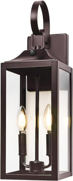 Oil Rubbed Bronze Dusk to Dawn Outdoor Wall Lighting, 19" Large Outside Modern Wall Sconce Lantern, Industrial Porch Light Wall Mount, Waterproof Farmhouse Exterior Lamp 2-Light Brown