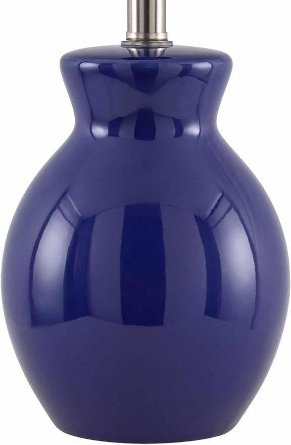 BoutiqueRugs Liliac Boho Ceramic Bedside Table Lamp for Bedroom Nightstand - End Side Lighting for Living Room - Shade Cotton - White, Navy - 15" H