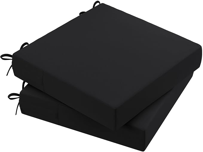 AAAAAcessories Outdoor Seat Cushions for Chairs, Waterproof, Fade-Resistant Patio Furniture Replacement Cushions, 21" x 21" x 4", Set of 2, Black
