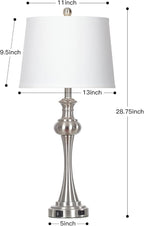28.75"Silver Table Lamps Set of 2, 3 Way Touch Control Living Room Lamps with USB A+C Ports & Outlets , Modern Bedside Lamps, Elegant Metal Nightstand Lamps for Bedroom Office End Table Decoration