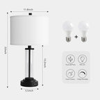 QiMH Touch Control Table Lamps Set of 2 with USB Ports, 3-Way Dimmable Bedside Lamp for Living Room Bedroom House, Modern Nightstand Lamp with 2 LED Bulbs(Black)